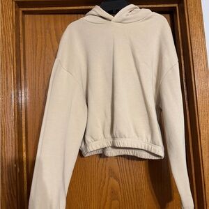 Zara Cream Cropped Hoodie Pullover